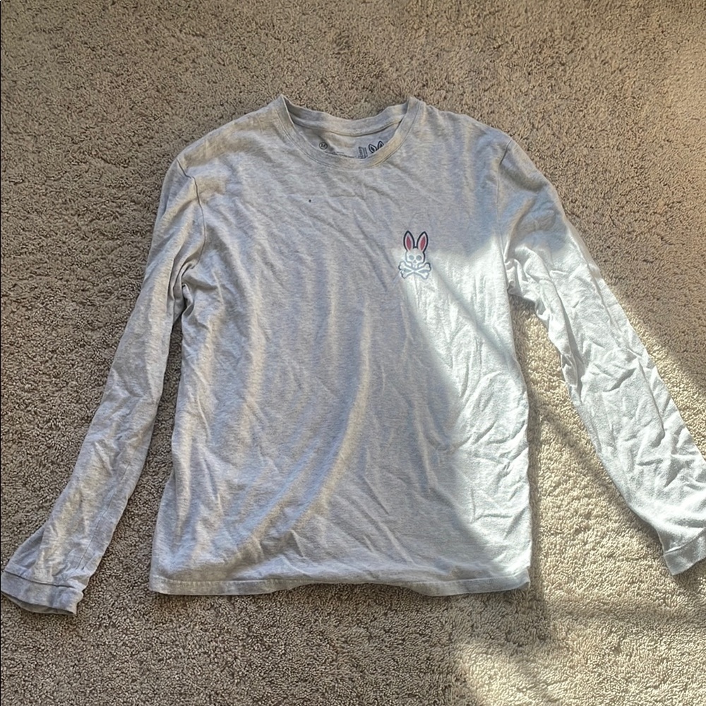 Gray Long Sleeve Psycho bunny Shirt with Cartoon Patch